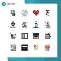 conjunto de 16 iconos de ui modernos símbolos signos para micrófono arriba corazón mano cursor regalo elementos de diseño de vectores creativos editables