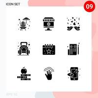 Modern Set of 9 Solid Glyphs and symbols such as birthday dumbbell birds weight exercise Editable Vector Design Elements