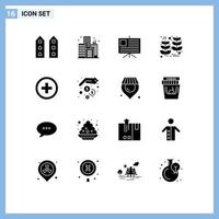 Mobile Interface Solid Glyph Set of 16 Pictograms of travel hospital analytics wheat harvest Editable Vector Design Elements