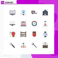 Pack of 16 Modern Flat Colors Signs and Symbols for Web Print Media such as imac monitor ice cream computer building Editable Pack of Creative Vector Design Elements