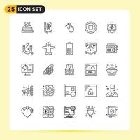 Set of 25 Modern UI Icons Symbols Signs for patient user contract interface touch Editable Vector Design Elements