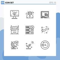 Set of 9 Modern UI Icons Symbols Signs for delete clean mac bubbles animals Editable Vector Design Elements