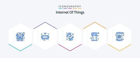 internet de las cosas 25 paquete de iconos azules que incluye teléfono. globo. Wifi. aplicación remoto vector