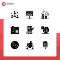 Pack of 9 Modern Solid Glyphs Signs and Symbols for Web Print Media such as analysis mobile method connect telephone Editable Vector Design Elements