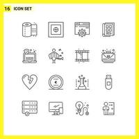 16 Universal Outlines Set for Web and Mobile Applications security phone book design notebook news paper Editable Vector Design Elements