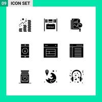 Pictogram Set of 9 Simple Solid Glyphs of design down file mobile application application Editable Vector Design Elements