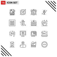 Pictogram Set of 16 Simple Outlines of calendar recorder time mike mic Editable Vector Design Elements