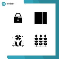 Mobile Interface Solid Glyph Set of 4 Pictograms of louck nature security flora wheat Editable Vector Design Elements