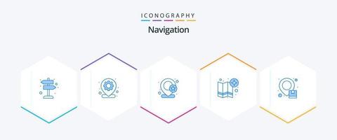 paquete de iconos azules de navegación 25 que incluye caja. punto. geo. GPS. mapa vector