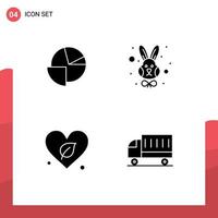 Set of 4 Vector Solid Glyphs on Grid for analytics green graph rabbit save Editable Vector Design Elements