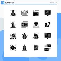 Mobile Interface Solid Glyph Set of 16 Pictograms of landmarks video folder surveillance online Editable Vector Design Elements