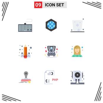 paquete de interfaz de usuario de 9 colores planos básicos de conocimiento de cohetes elementos de diseño de vectores editables de fiesta de educación sobre alcohol