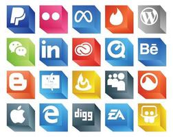 Paquete de 20 íconos de redes sociales que incluye feedburner blogger messenger behance adobe vector