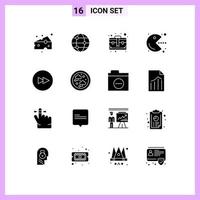 Solid Glyph Pack of 16 Universal Symbols of next circle brief play fun Editable Vector Design Elements