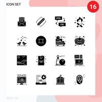 16 interfaz de usuario paquete de glifos sólidos de signos y símbolos modernos del diagrama de flujo de camping codificación de desarrollo de américa elementos de diseño vectorial editables vector