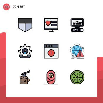 Pictogram Set of 9 Simple Filledline Flat Colors of mac alert star process help Editable Vector Design Elements