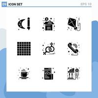 Modern Set of 9 Solid Glyphs and symbols such as symbolism layout fund grid fly Editable Vector Design Elements