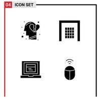 Pictogram Set of 4 Simple Solid Glyphs of emotions laptop break heart soccer mouse Editable Vector Design Elements