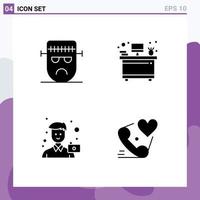 Modern Set of 4 Solid Glyphs and symbols such as cartoon image frankenstein interior photo Editable Vector Design Elements