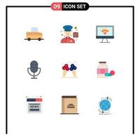 Flat Color Pack of 9 Universal Symbols of cream icecream wifi record microphone Editable Vector Design Elements