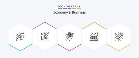 paquete de iconos de 25 líneas de economía y negocios que incluye gráfico. negocio. capital. banco vector