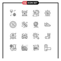 Group of 16 Outlines Signs and Symbols for seo options construction worker setting earth Editable Vector Design Elements