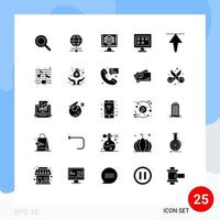 paquete de línea de vector editable de 25 glifos sólidos simples de elementos de diseño de vector editables de monitor de estrella de código de flecha hacia arriba