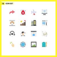 Pack of 16 creative Flat Colors of graphic tv plane smart multimedia Editable Pack of Creative Vector Design Elements