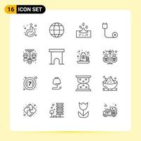 Mobile Interface Outline Set of 16 Pictograms of living hardware rain disconnected cord Editable Vector Design Elements