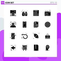 Pack of 16 Modern Solid Glyphs Signs and Symbols for Web Print Media such as seo configure surf mixer dj Editable Vector Design Elements