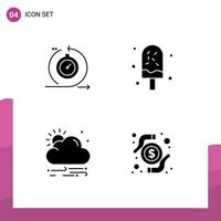 4 User Interface Solid Glyph Pack of modern Signs and Symbols of agile sweet fast dessert sun Editable Vector Design Elements