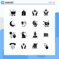 Pack of 16 Modern Solid Glyphs Signs and Symbols for Web Print Media such as moon income development dollar hand Editable Vector Design Elements