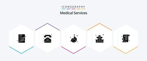 Medical Services 25 Glyph icon pack including . . wheel. prescription. medical vector