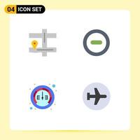 4 Flat Icon concept for Websites Mobile and Apps map speed media gauge airplane Editable Vector Design Elements