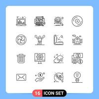 Mobile Interface Outline Set of 16 Pictograms of management turntable game music devices Editable Vector Design Elements