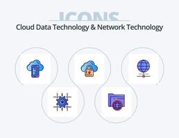 Cloud Data Technology And Network Technology Line Filled Icon Pack 5 Icon Design. computer. loucked. cloud . louck . cloud vector