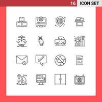 Set of 16 Modern UI Icons Symbols Signs for office desktop basket desk sport Editable Vector Design Elements