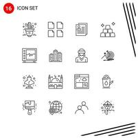 Modern Set of 16 Outlines and symbols such as heart beat contact money finance Editable Vector Design Elements