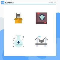 Set of 4 Vector Flat Icons on Grid for box energy climb magic flask Editable Vector Design Elements