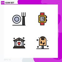 Set of 4 Modern UI Icons Symbols Signs for fork shield hand watch bank pop Editable Vector Design Elements