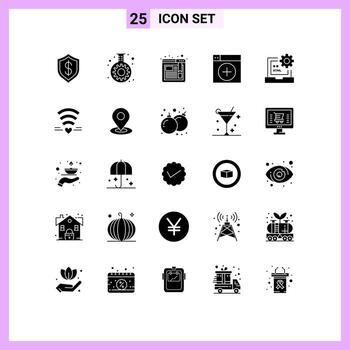 25 concepto de glifo sólido para sitios web móviles y aplicaciones tubo de gráficos de código nuevo agregar elementos de diseño vectorial editables vector