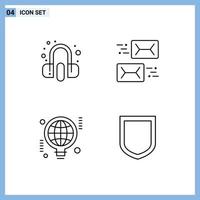 Pictogram Set of 4 Simple Filledline Flat Colors of customer bulb earphone email business Editable Vector Design Elements