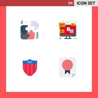 Group of 4 Modern Flat Icons Set for pieces seurity chat monitor award Editable Vector Design Elements