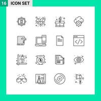 Set of 16 Modern UI Icons Symbols Signs for interior technology player gear package Editable Vector Design Elements