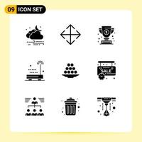 Solid Glyph Pack of 9 Universal Symbols of delicacy technology award sound devices Editable Vector Design Elements