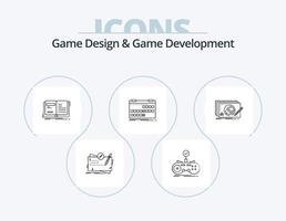 diseño de juegos y línea de desarrollo de juegos icono paquete 5 diseño de iconos. abierto. autor. búsqueda. herramientas. desarrollar vector
