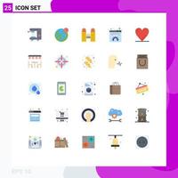 Mobile Interface Flat Color Set of 25 Pictograms of like web building management document Editable Vector Design Elements