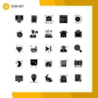 Pack of 25 Modern Solid Glyphs Signs and Symbols for Web Print Media such as development coding football code television Editable Vector Design Elements