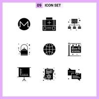Modern Set of 9 Solid Glyphs Pictograph of wifi internet of things business internet pot Editable Vector Design Elements