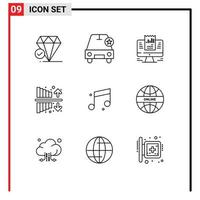 Set of 9 Vector Outlines on Grid for audio investment report income data Editable Vector Design Elements